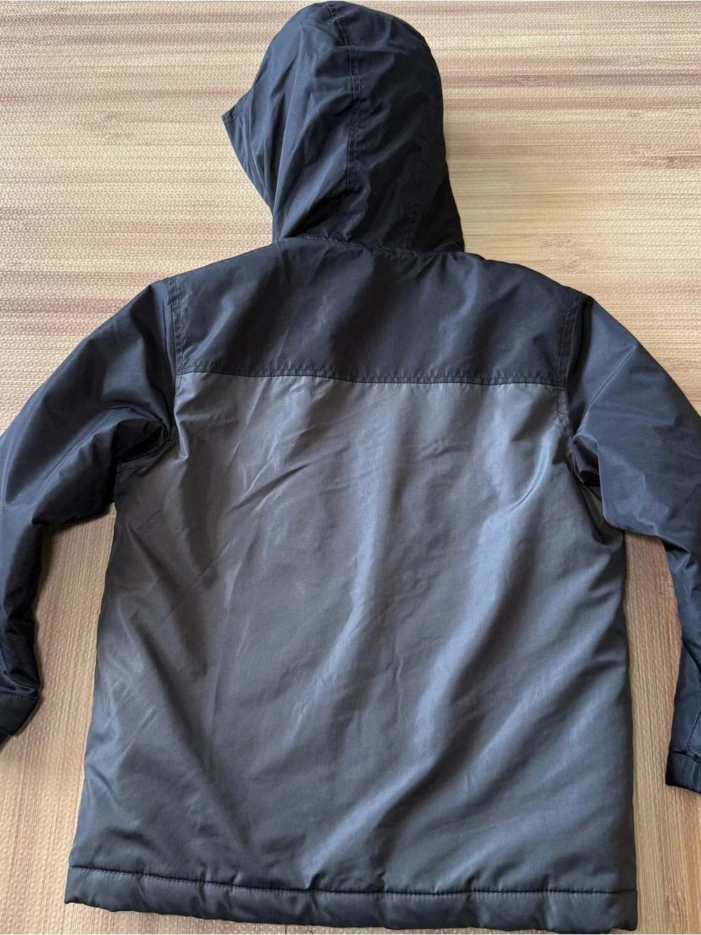 Old Navy Boys Hooded Puffer Jacket Gray Black Water Resistant Size 6-7